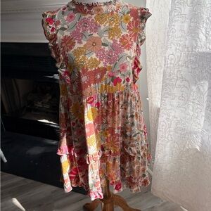 Chic Floral Midi Dress - Pink and Yellow